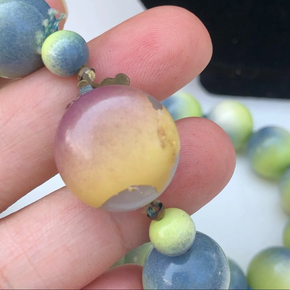 Vintage Painted Bead 24” Necklace Ombré Tie Dye